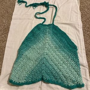 Green hand crocheted halter top
